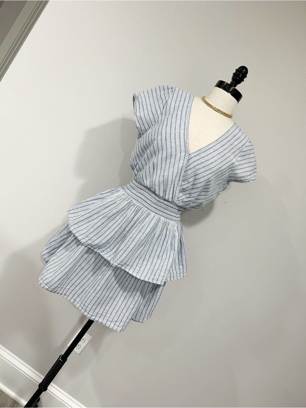 American Eagle Outfitters Blue and White Striped Wrap Mini Dress